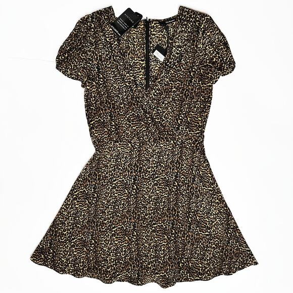 NWT The Kooples Baby Leopard Silk Faux Wrap Short Sleeve Mini Dress Medium - Picture 3 of 13